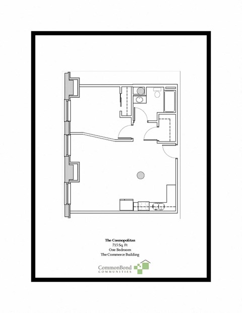 Floor plan for 1 bed, 1 bath, 789 sqft
